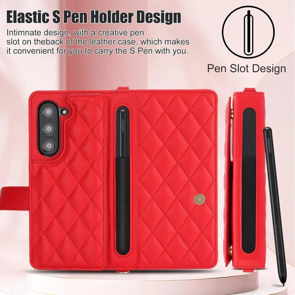 Samsung Galaxy Z Fold 6 Case Wallet with S Pen Holder - WHITE